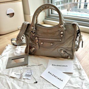Balenciaga Mini City Leather Classic Studs Bag - Grey/Gray